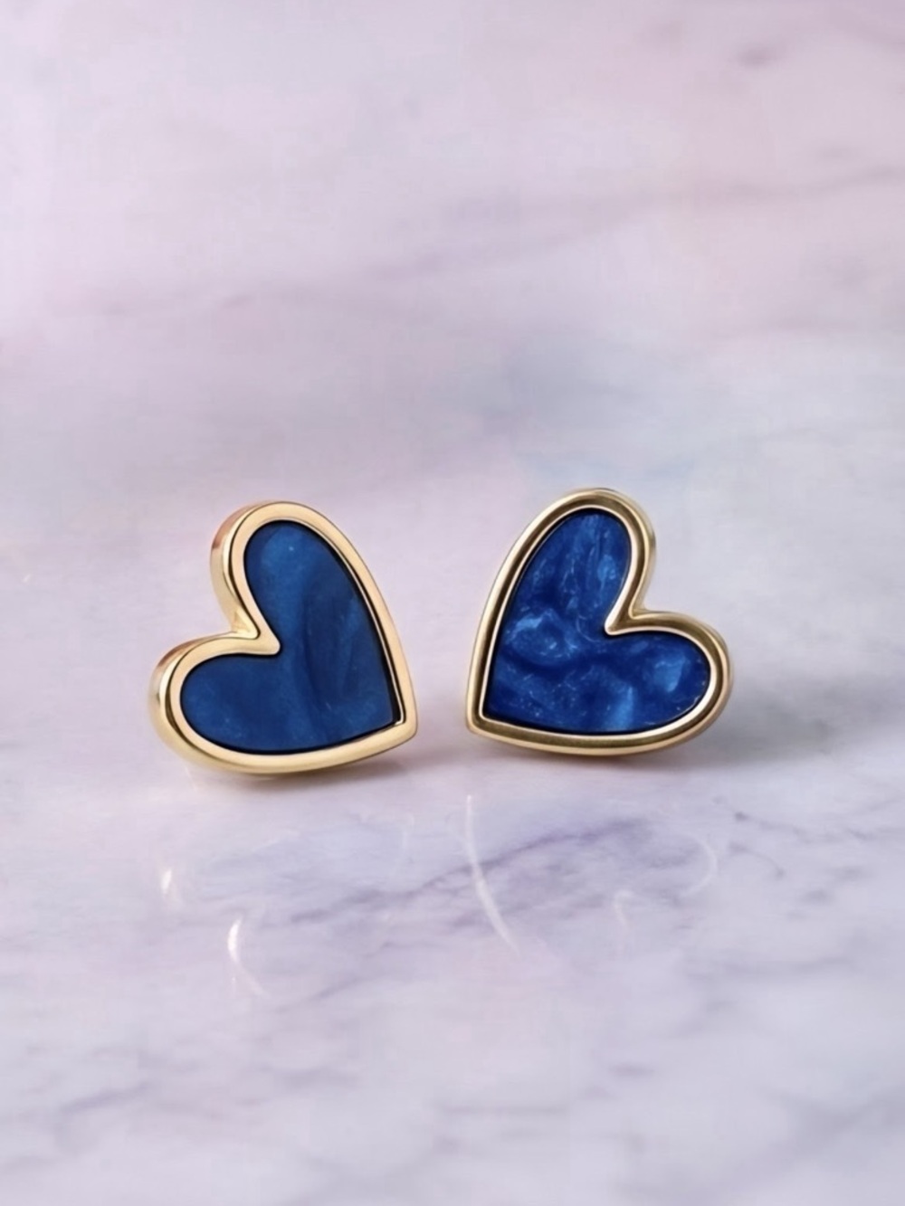 Navy Heart Stud Earrings with Gold Trim - Picture 8 of 9